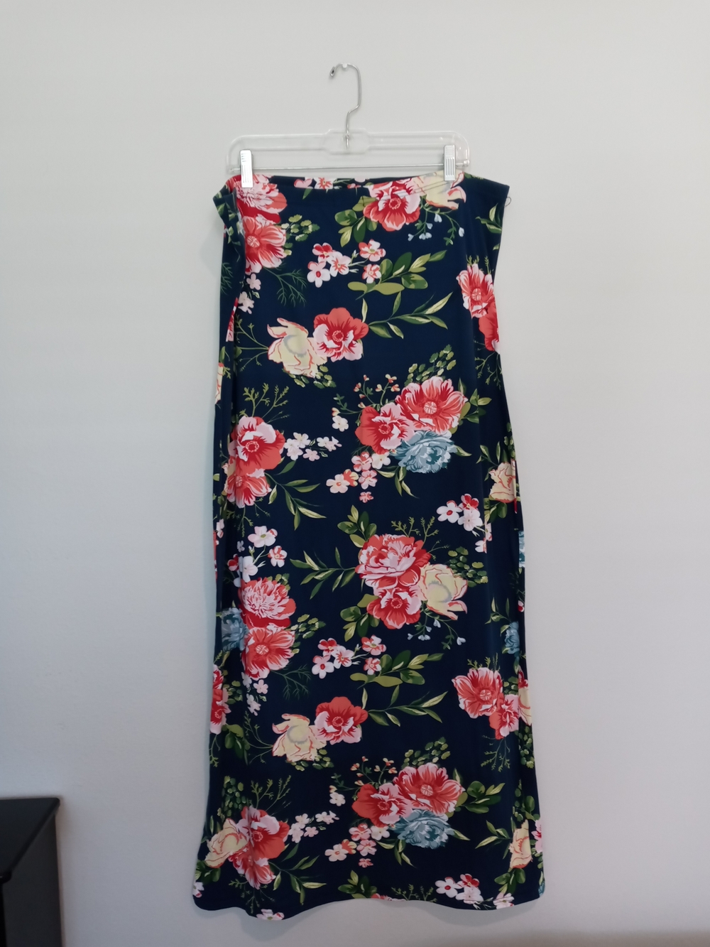 Rouge Helium Navy Floral Maxi Skirt with Pink and Cream Blooms